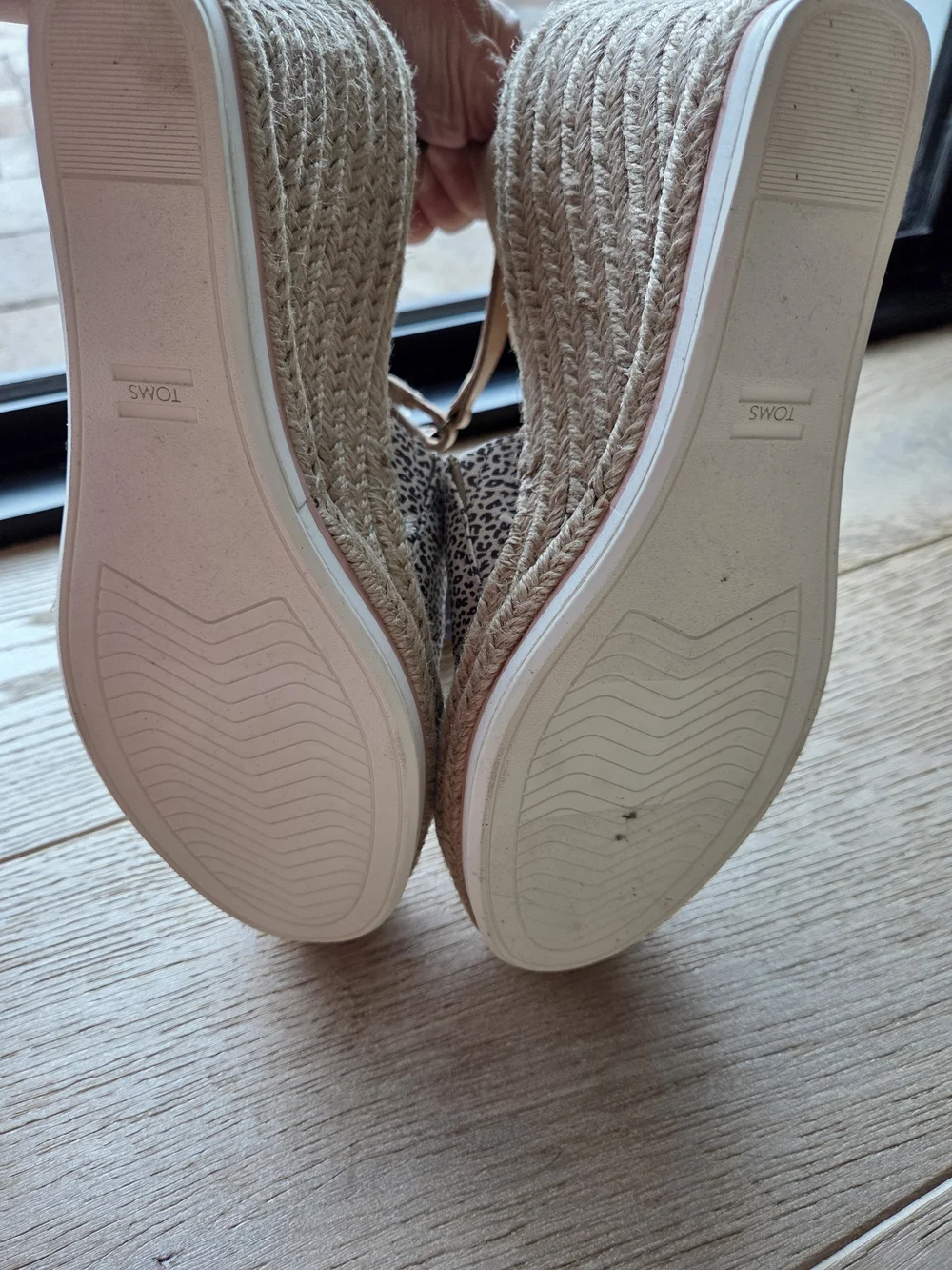 TOMS Leopard Print Espadrille Wedge Sandal with Tan Ankle Strap